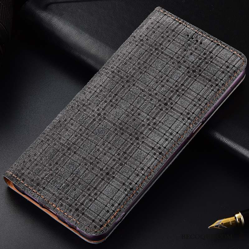 Huawei Y5 2019 Coque Modèle Fleurie Étui En Cuir Protection Plaid Vin Rouge Cuir Véritable