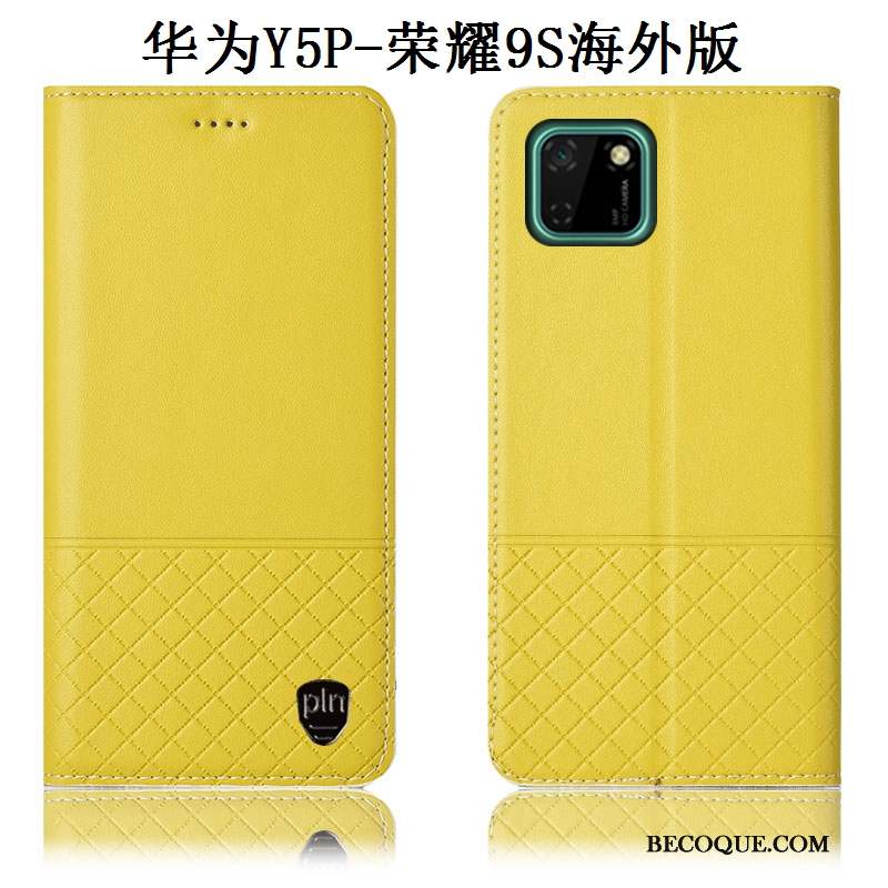 Huawei Y5p Cuir Véritable Noir Étui Protection Incassable Coque De Téléphone