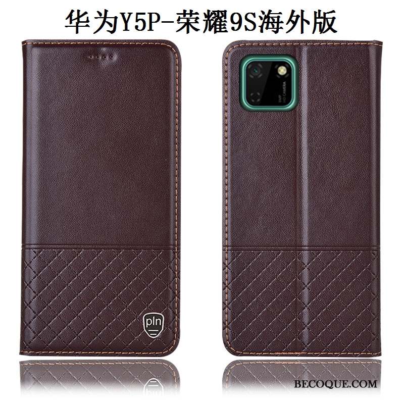 Huawei Y5p Cuir Véritable Noir Étui Protection Incassable Coque De Téléphone