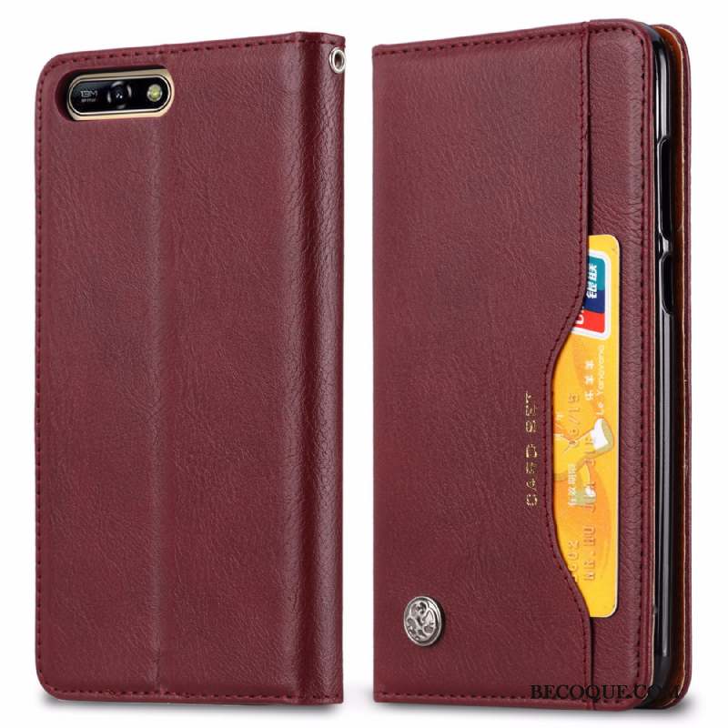 Huawei Y6 2018 Coque Foncé Étui En Cuir Vintage Carte Protection Automatique