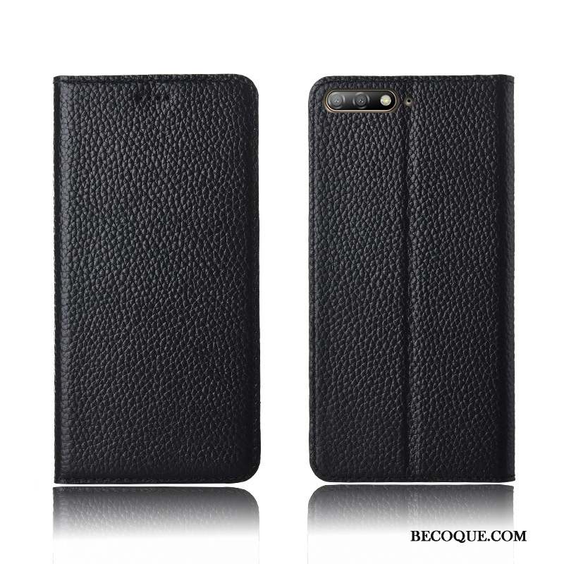 Huawei Y6 2018 Cuir Véritable Étui En Cuir Noir Incassable Coque De Téléphone Téléphone Portable