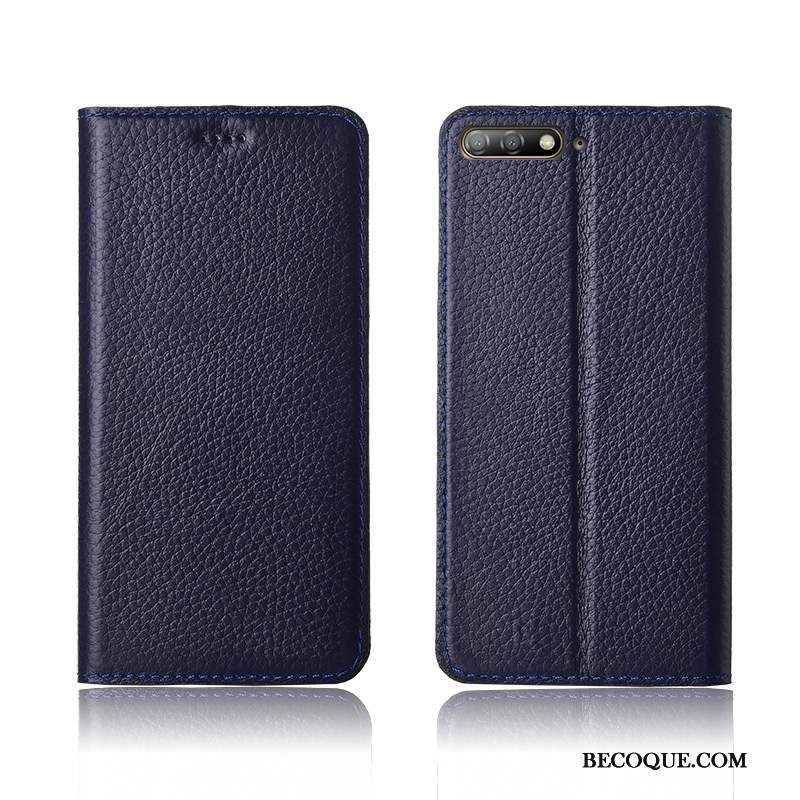 Huawei Y6 2018 Cuir Véritable Étui En Cuir Noir Incassable Coque De Téléphone Téléphone Portable