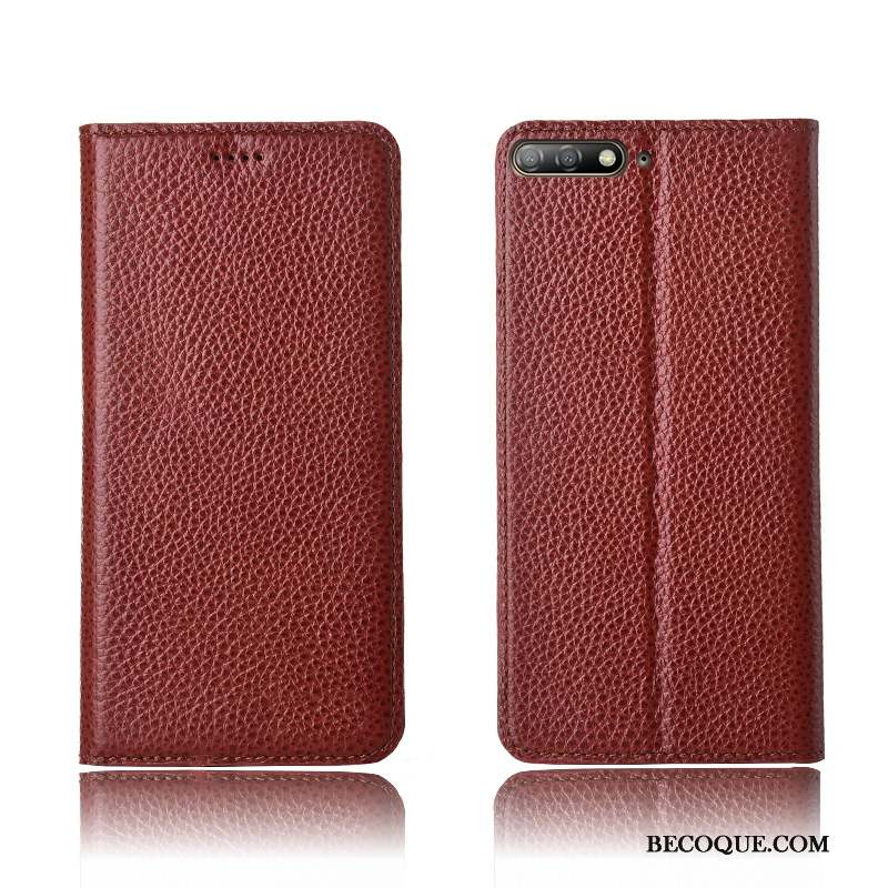 Huawei Y6 2018 Cuir Véritable Étui En Cuir Noir Incassable Coque De Téléphone Téléphone Portable