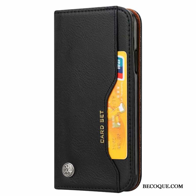 Huawei Y6 2019 Coque Carte Noir Téléphone Portable Support Portefeuille Magnétisme