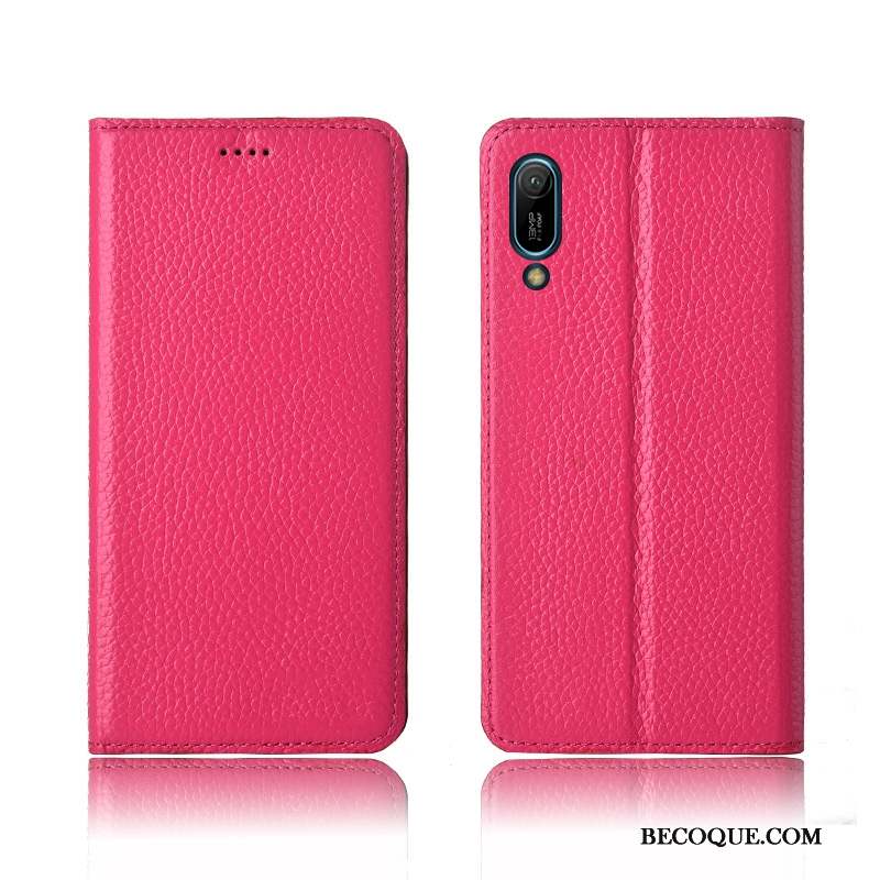 Huawei Y6 2019 Coque De Téléphone Cuir Véritable Nouveau Étui En Cuir Rouge Silicone