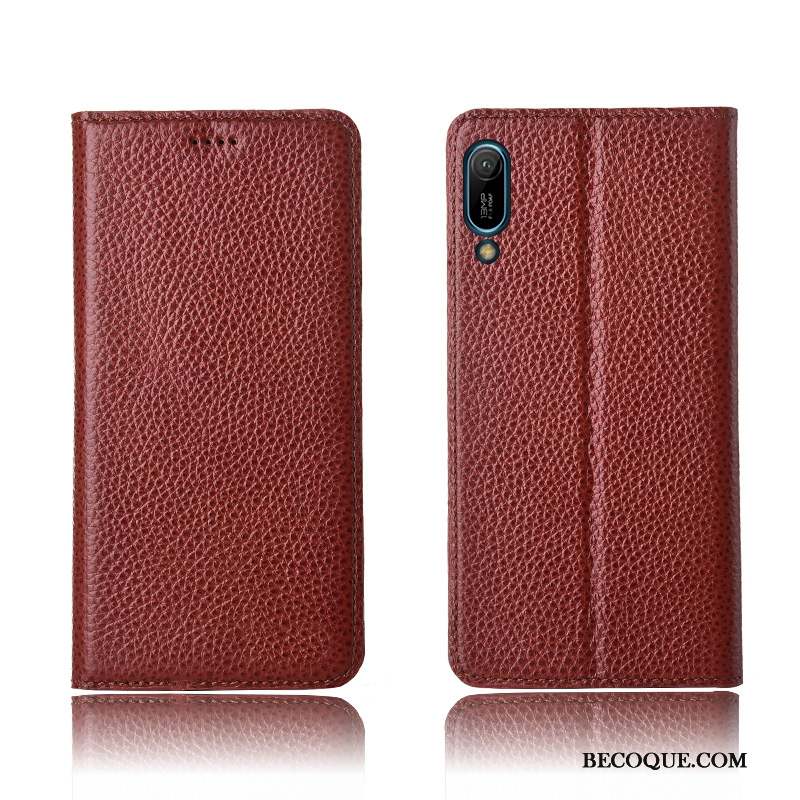 Huawei Y6 2019 Coque De Téléphone Cuir Véritable Nouveau Étui En Cuir Rouge Silicone