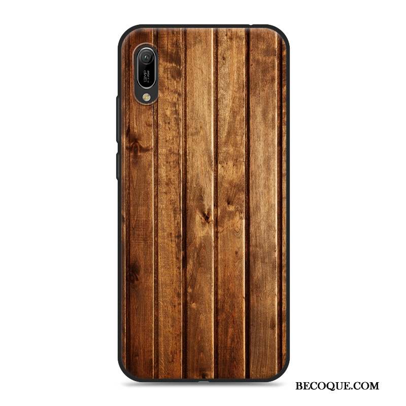 Huawei Y6 2019 Coque Grain De Bois Gris Fluide Doux Personnalité Tout Compris Silicone