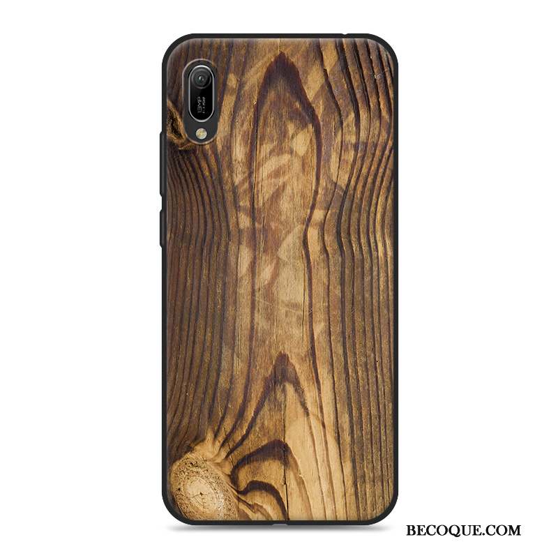 Huawei Y6 2019 Coque Grain De Bois Gris Fluide Doux Personnalité Tout Compris Silicone