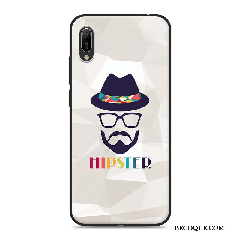 Huawei Y6 2019 Coque Téléphone Portable Dessin Animé Gris Étui Fluide Doux Ornements Suspendus