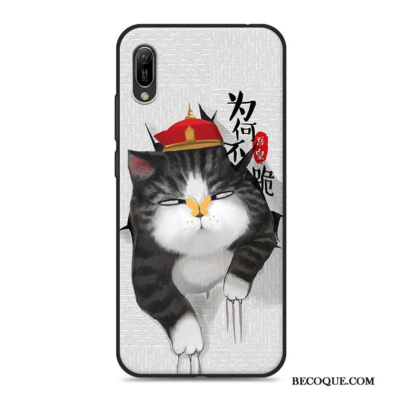 Huawei Y6 2019 Coque Téléphone Portable Dessin Animé Gris Étui Fluide Doux Ornements Suspendus