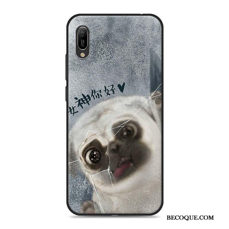 Huawei Y6 2019 Coque Téléphone Portable Dessin Animé Gris Étui Fluide Doux Ornements Suspendus