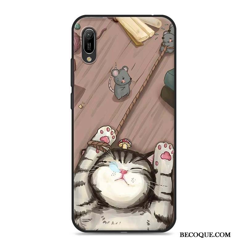 Huawei Y6 2019 Coque Téléphone Portable Dessin Animé Gris Étui Fluide Doux Ornements Suspendus