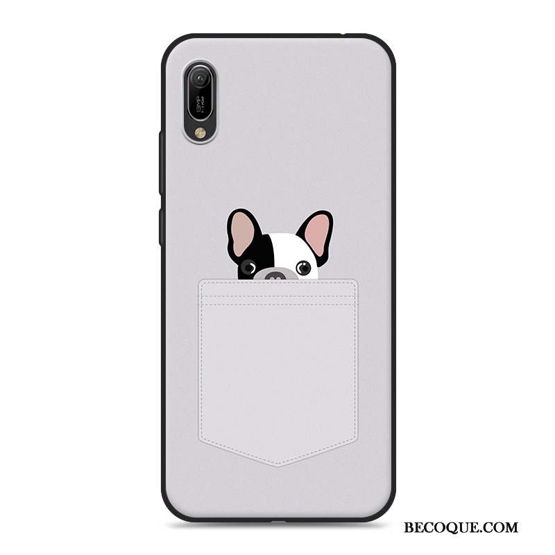 Huawei Y6 2019 Coque Téléphone Portable Dessin Animé Gris Étui Fluide Doux Ornements Suspendus
