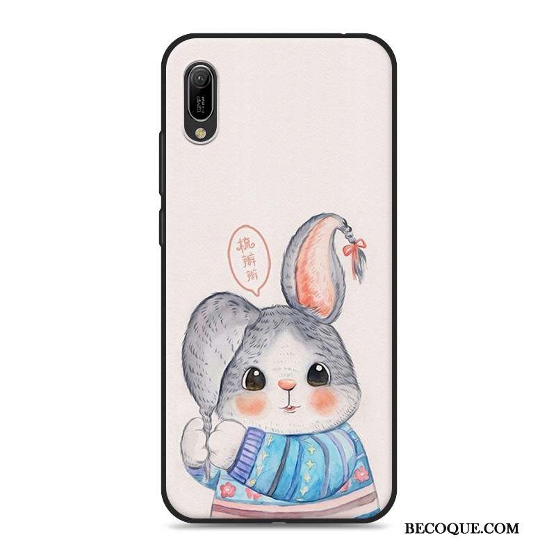 Huawei Y6 2019 Coque Téléphone Portable Dessin Animé Gris Étui Fluide Doux Ornements Suspendus