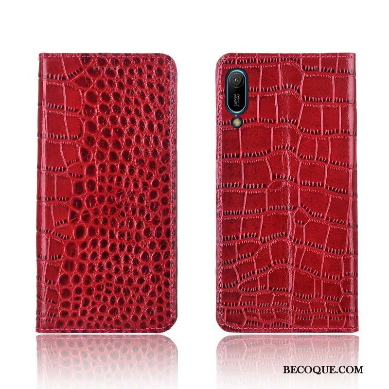 Huawei Y6 2019 Coque Étui En Cuir Nouveau Crocodile Clamshell Incassable Silicone