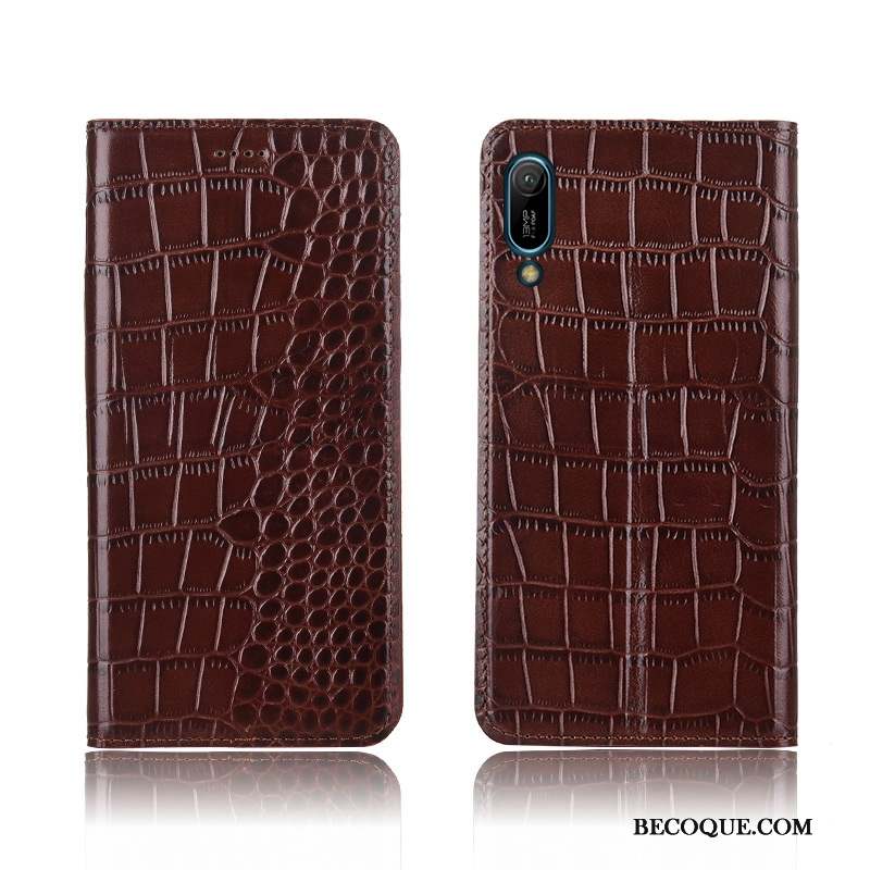 Huawei Y6 2019 Coque Étui En Cuir Nouveau Crocodile Clamshell Incassable Silicone