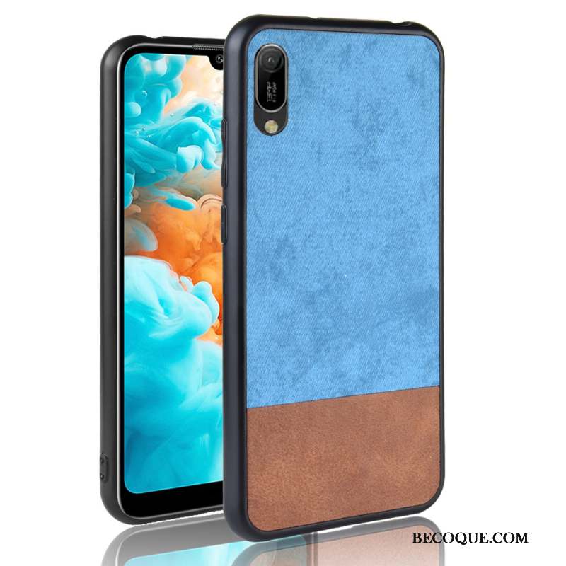 Huawei Y6 2019 Couture Couleurs Délavé En Daim Bleu Denim Coque De Téléphone Protection