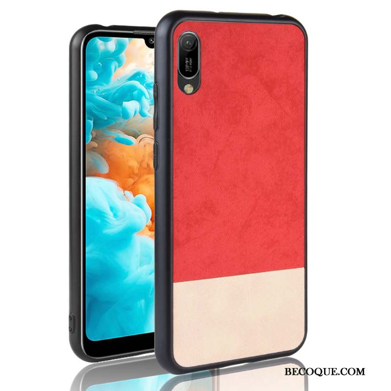 Huawei Y6 2019 Couture Couleurs Délavé En Daim Bleu Denim Coque De Téléphone Protection