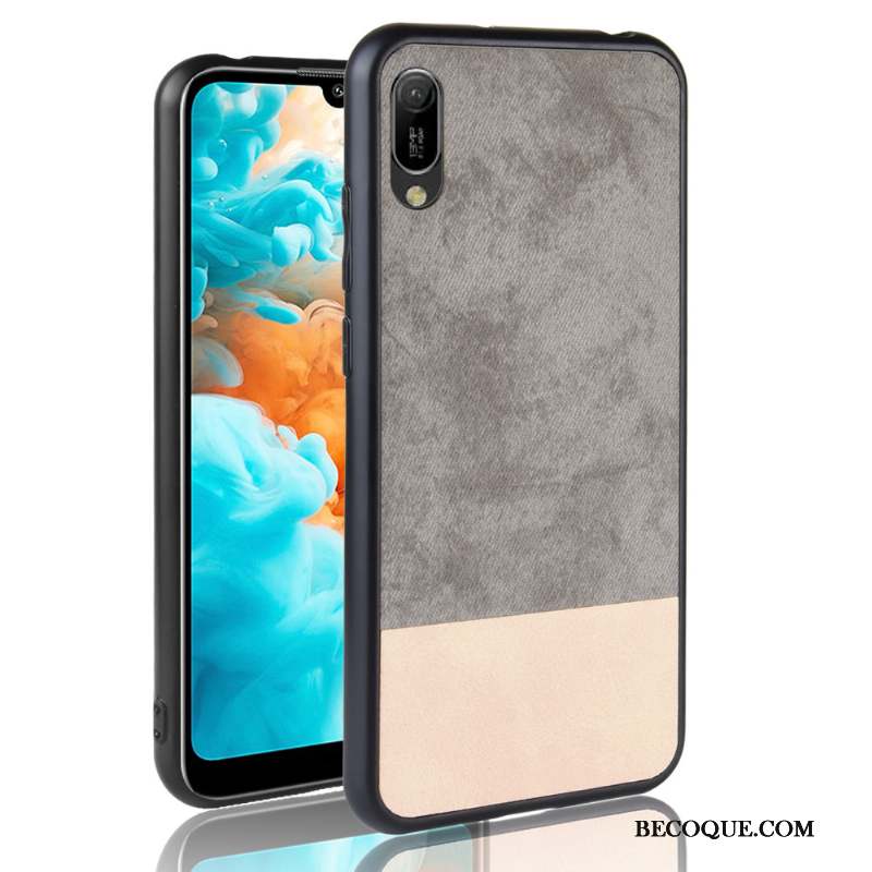 Huawei Y6 2019 Couture Couleurs Délavé En Daim Bleu Denim Coque De Téléphone Protection