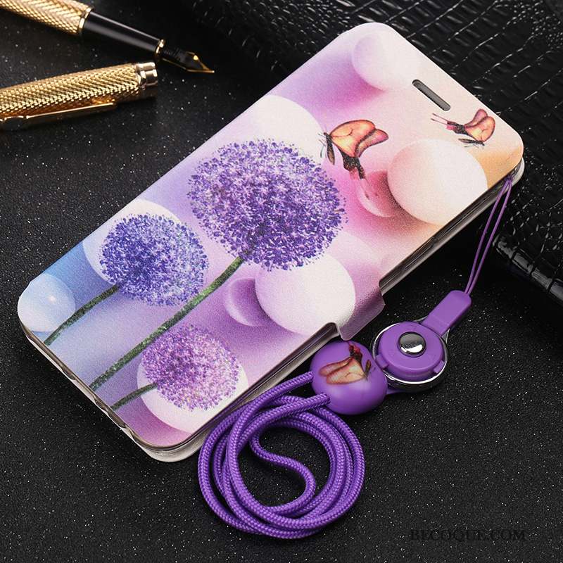 Huawei Y6 2019 Ornements Suspendus Clamshell Coque De Téléphone Étui En Cuir Violet Charmant