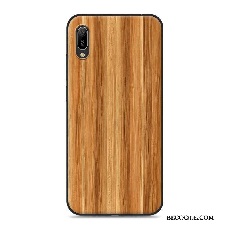 Huawei Y6 2019 Téléphone Portable Étui Fluide Doux Grain De Bois Coque Vintage