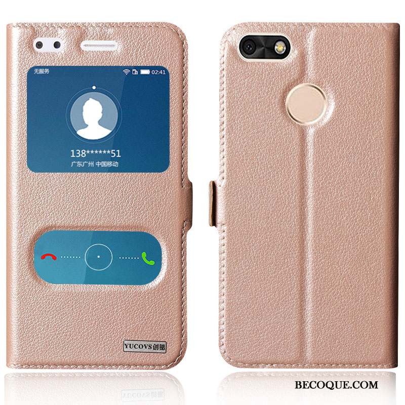 Huawei Y6 Pro 2017 Coque Housse Bleu Étui Étui En Cuir Cuir Véritable Protection