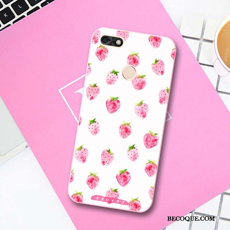 Huawei Y6 Pro 2017 Coque Petit Frais Charmant Gaufrage Rose Fruit