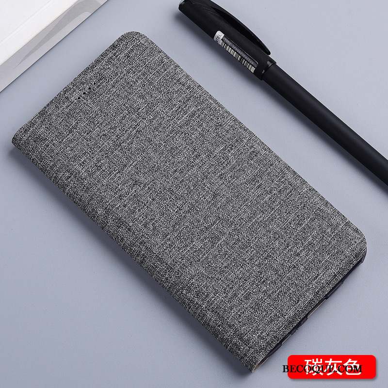 Huawei Y6 Pro 2017 Coque Protection Housse Étui En Cuir Gris Lin Téléphone Portable