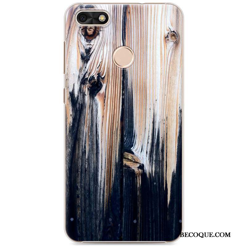 Huawei Y6 Pro 2017 Coque Protection Étui Bleu Difficile Grain De Bois Peinture