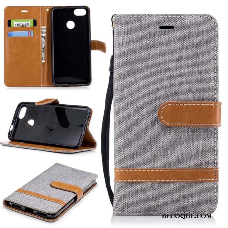 Huawei Y6 Pro 2017 Coque Support Étui En Cuir Téléphone Portable En Denim Bleu Carte