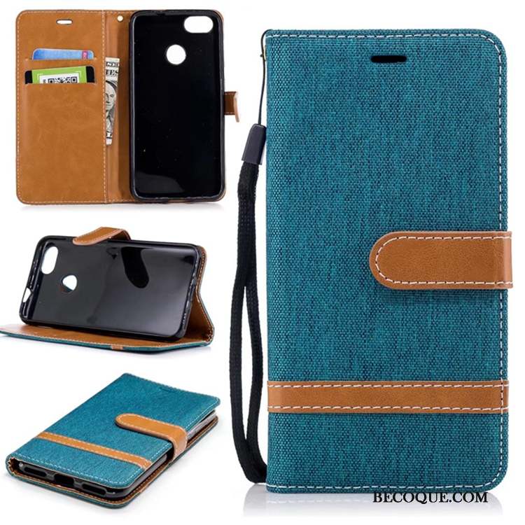 Huawei Y6 Pro 2017 Coque Support Étui En Cuir Téléphone Portable En Denim Bleu Carte