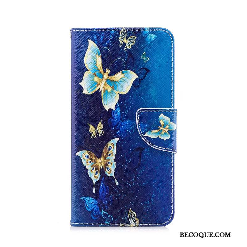 Huawei Y6 Pro 2017 Coque Étui En Cuir Housse Bleu Mini Peinture Protection