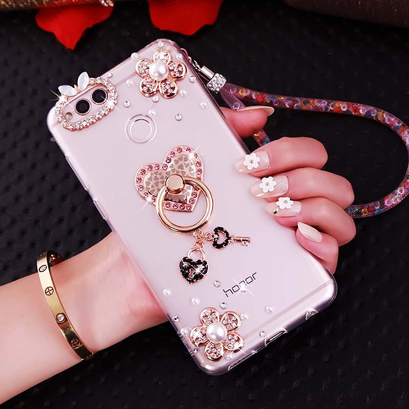 Huawei Y6 Pro 2017 Strass Rose Coque De Téléphone Protection Silicone Étui