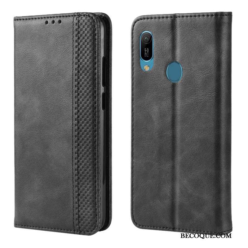 Huawei Y6s Coque De Téléphone Incassable Étui En Cuir Protection Noir Boucle Magnétique
