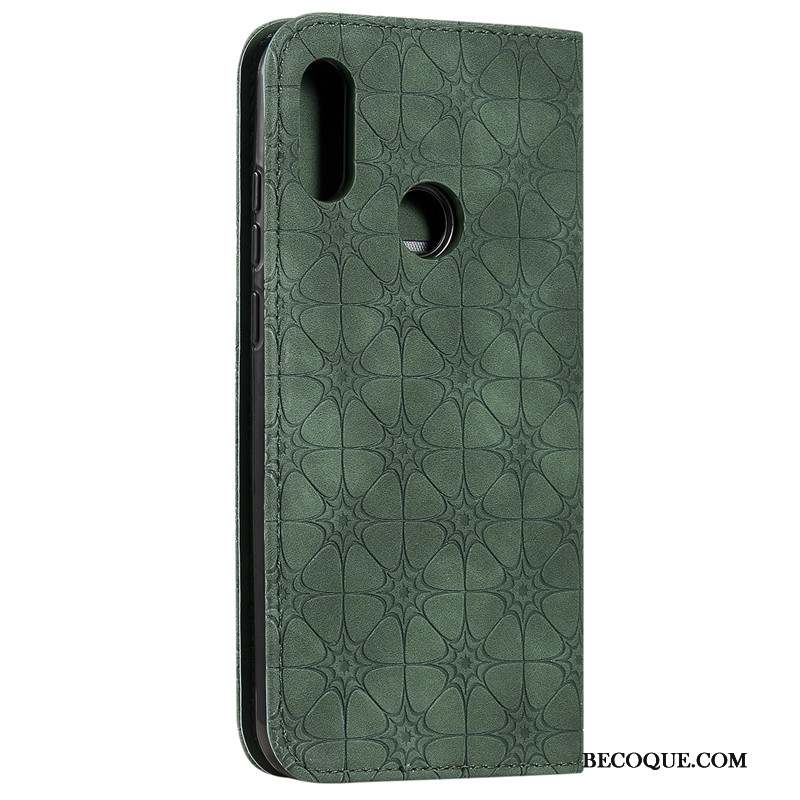 Huawei Y6s Coque En Relief Similicuir Gaufrage Étui Vert Ornements Suspendus