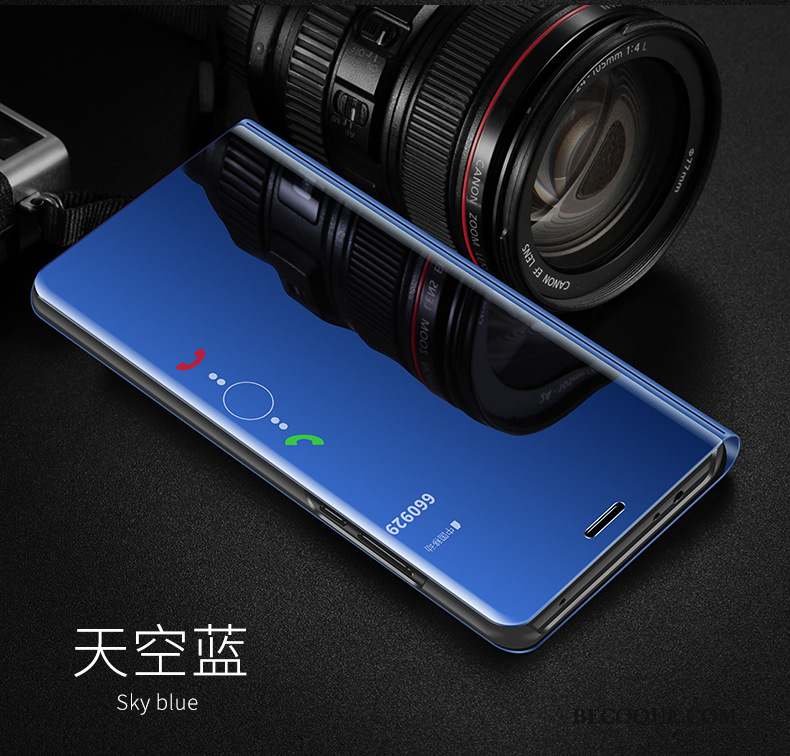 Huawei Y7 2018 Bleu Étui Coque De Téléphone Étui En Cuir Miroir Housse