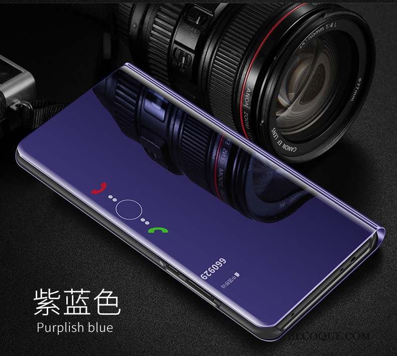 Huawei Y7 2018 Bleu Étui Coque De Téléphone Étui En Cuir Miroir Housse