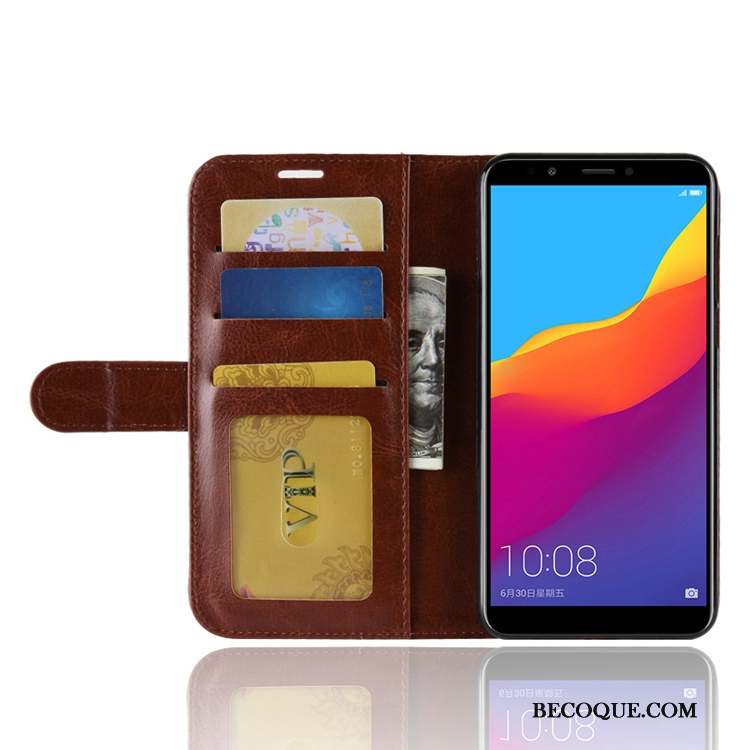 Huawei Y7 2018 Carte Ornements Suspendus Étui En Cuir Coque De Téléphone Noir Portefeuille