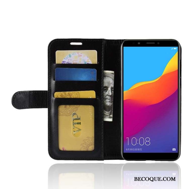 Huawei Y7 2018 Carte Ornements Suspendus Étui En Cuir Coque De Téléphone Noir Portefeuille