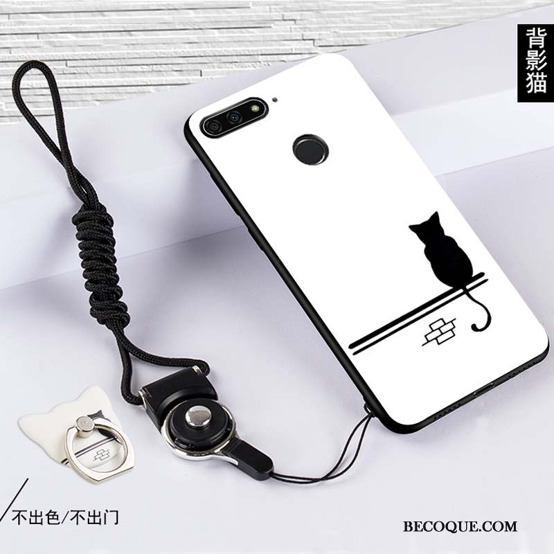 Huawei Y7 2018 Coque Blanc Délavé En Daim Étui Protection Silicone Incassable