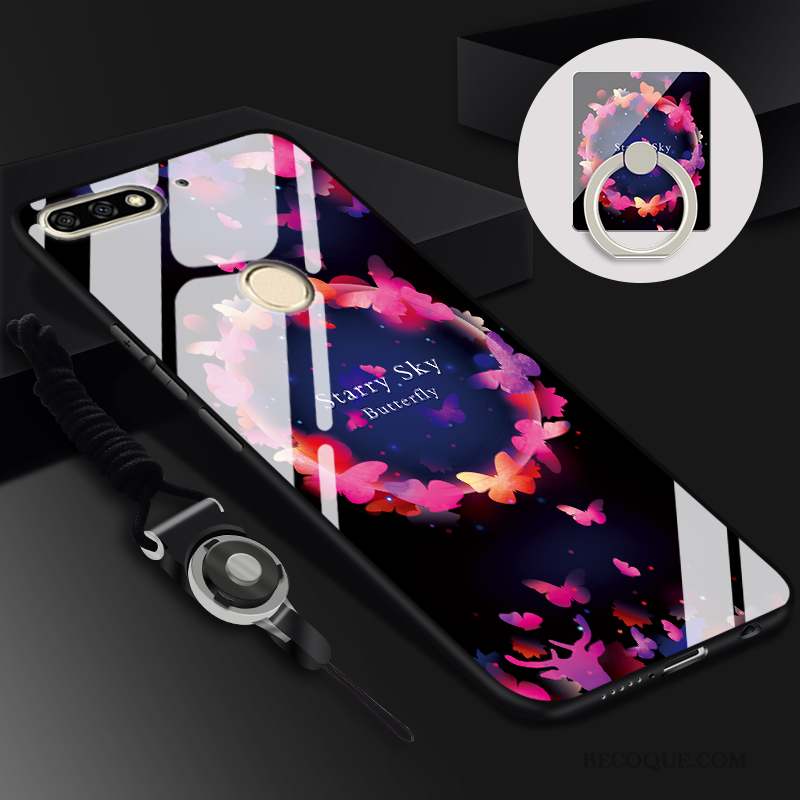 Huawei Y7 2018 Coque Étui Ornements Suspendus Anneau Protection Téléphone Portable Noir