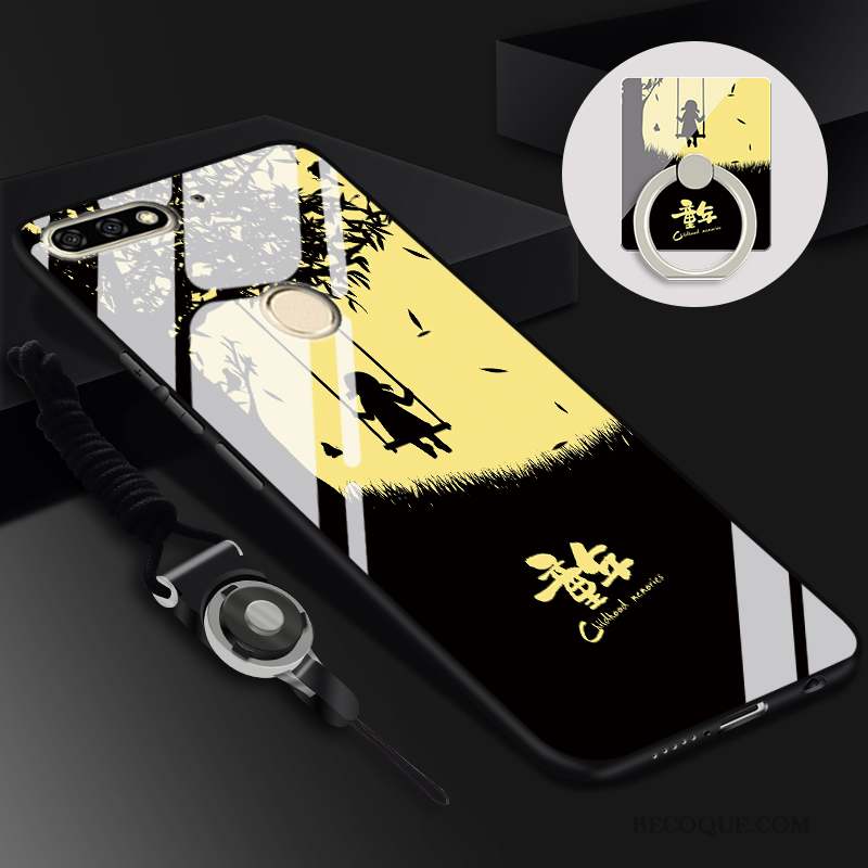 Huawei Y7 2018 Coque Étui Ornements Suspendus Anneau Protection Téléphone Portable Noir