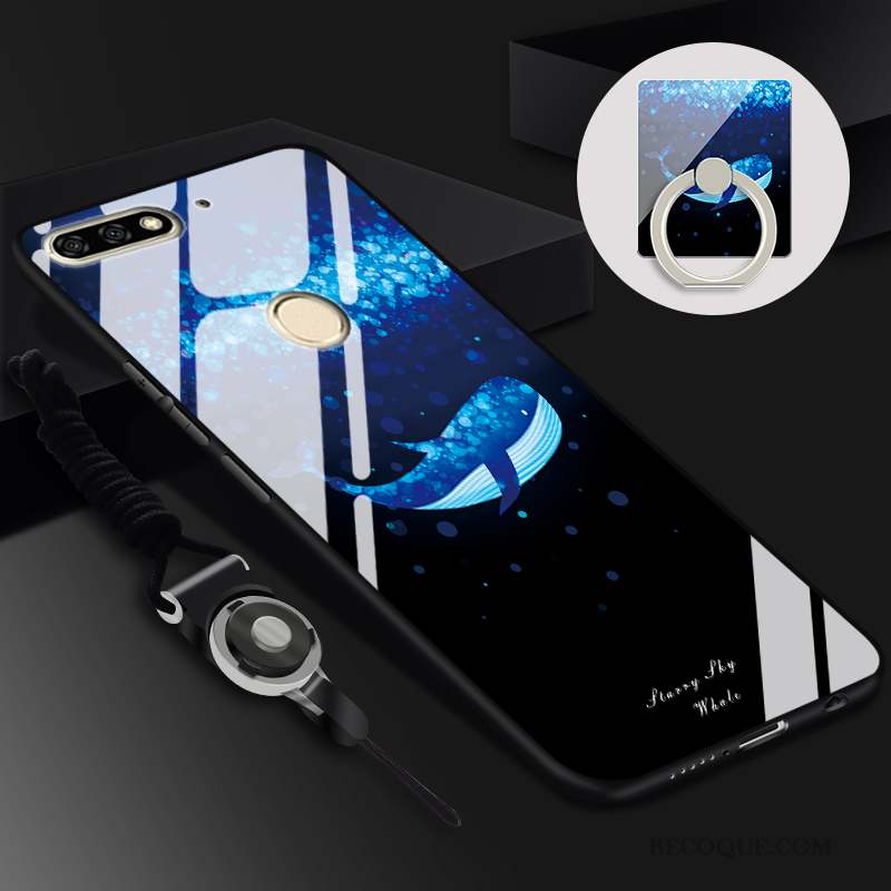 Huawei Y7 2018 Coque Étui Ornements Suspendus Anneau Protection Téléphone Portable Noir