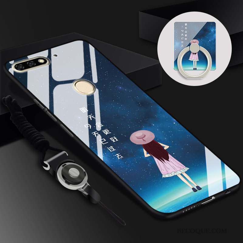 Huawei Y7 2018 Coque Étui Ornements Suspendus Anneau Protection Téléphone Portable Noir