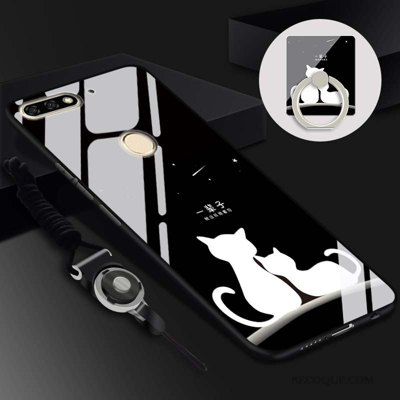 Huawei Y7 2018 Coque Étui Ornements Suspendus Anneau Protection Téléphone Portable Noir