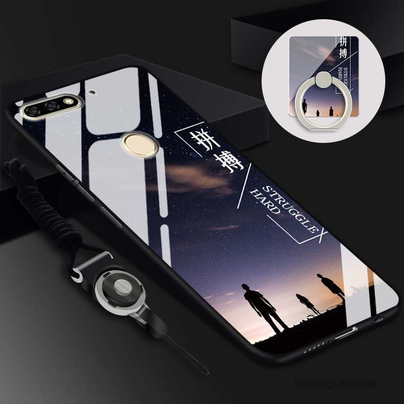 Huawei Y7 2018 Coque Étui Ornements Suspendus Anneau Protection Téléphone Portable Noir
