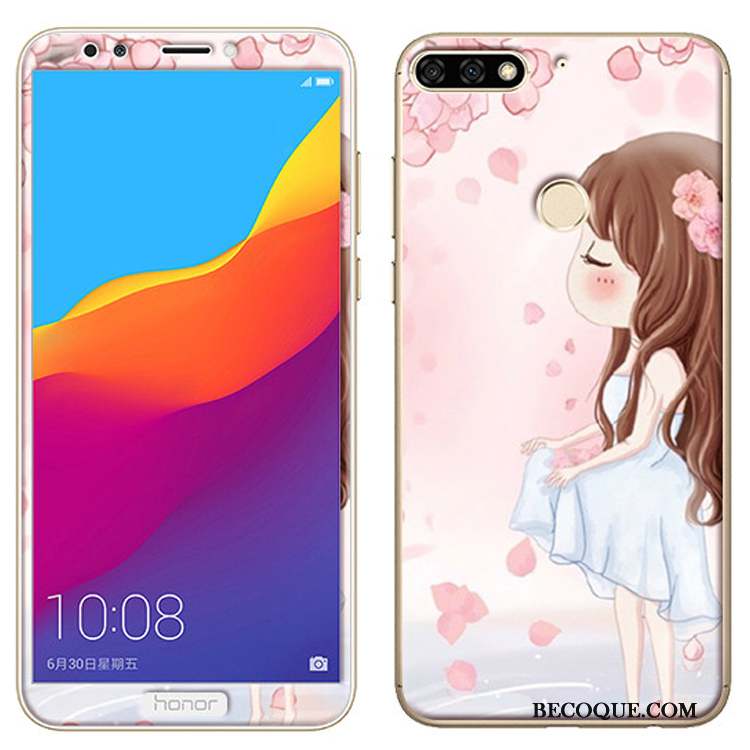 Huawei Y7 2018 Fluide Doux Membrane Coque Dessin Animé Rose De Téléphone