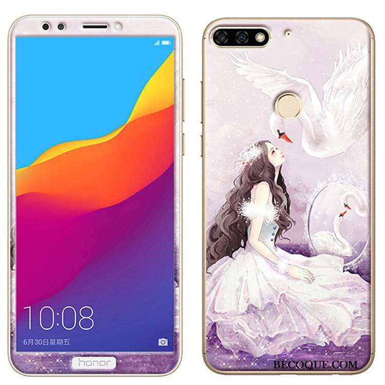 Huawei Y7 2018 Fluide Doux Membrane Coque Dessin Animé Rose De Téléphone