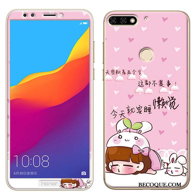 Huawei Y7 2018 Fluide Doux Membrane Coque Dessin Animé Rose De Téléphone