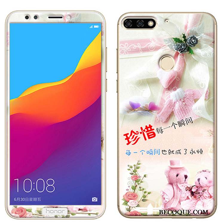 Huawei Y7 2018 Fluide Doux Membrane Coque Dessin Animé Rose De Téléphone